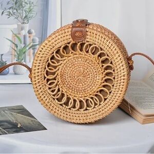 NWT Bohemian Round Woven Rattan Bag